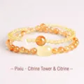 Double-layered yellow citrine beaded bracelet with Pixiu and donut charm - Pixiu Citrine Double-Loop Bracelet