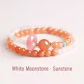 Double-layer sunstone and moonstone beaded bracelet with pink donut charm - Sunstone Safety Button Bracelet