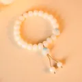 Natural white Bodhi root bead bracelet featuring cute light blue cat paw charms for women - Forget-Me-Not Blue Cat Paw with Tassel / 1 Piece / Forget-me-not Blue
