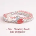 Strawberry quartz and grey moonstone beaded double-layer bracelet with Pixiu charm. - Pixiu Gray Moonstone Bracelet