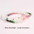 Double-layer moonstone and candy tourmaline beaded bracelet with a pink donut bead - Candy Tourmaline Safety Button Bracelet