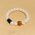 Natural white Bodhi root bead bracelet for women with a 10mm diameter and carved accent - Simple Women's Style / 10mm / White / 15cm Wrist Circumference