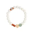 Elegant natural Bodhi root beaded bracelet with lotus flower charm - Carved Flower Style / White