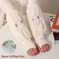 Cute plush cream arm sleeves with cartoon dog embroidery for winter - Grey Eared Dog Style / White