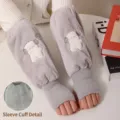 Cute gray plush long oversleeves with thermal arm protectors and cuff detail for winter - Grey Eared Dog Style / Gray
