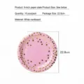 Pink disposable paper plate featuring gold polka dots for birthday party tableware - 10 Pieces Pack / 9 Inch Plates