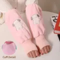 Cute pink plush long oversleeves with embroidered sheep design for winter protection - Grey Eared Dog Style / Pink