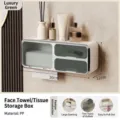 Wall-mounted waterproof face towel and tissue storage box in light luxury green finish. - Green