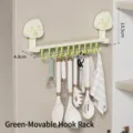 Kitchen wall-mounted organizer rack with 10 movable green hooks and suction cups - Movable Row Hooks / Green