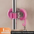 Heavy duty suction cup mop and broom holder wall mount organizer in macaron pink color - Macaron Pink