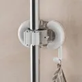 Wall-mounted white suction cup mop holder for bathroom broom storage with extra hook - Pure White