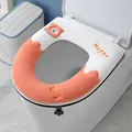 Funda para asiento de inodoro de felpa naranja impermeable con bordado de oso y cremallera - Color-block naranja y blanco
