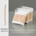 Double-headed bamboo cotton swabs for makeup and cleaning, 100 count per zip-lock bag - Double-headed Round Tip / 100 Packs
