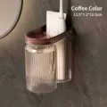 Wall-mounted coffee brown toothbrush holder with a textured clear mouthwash cup - Brown