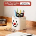Cute white cartoon smiley face desktop pen holder and stationery organizer storage box - Cream Pen Holder (With Sticker)