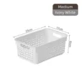Medium ivory white plastic storage basket with perforated design and side handles - M / Ivory