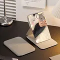 Portable folding makeup mirror in light grey with standing design for desktop use - 10.8x7x0.8cm / Milky White