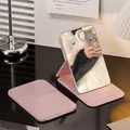 Compact pink folding makeup mirror with portable stand for desktop and travel use - 10.8x7x0.8cm / Pink