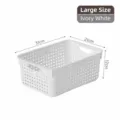 Large ivory white plastic storage basket with handles and perforated design for organization - L / Ivory
