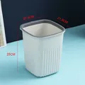 Modern square striped plastic trash can with gray pressure ring and white body - S / Off-White