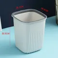 Elegant square striped trash bin with grey pressure ring, size 26.5x25.2x30.5cm - L / Off-White