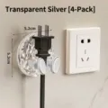 Set of 4 transparent silver adhesive plug hooks for efficient wall cable management - Set of 4 / Transparent Silver