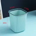 Minimalist mint green square trash can with vertical stripes and grey top rim, 28cm height - M / Blue