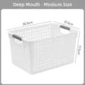 White plastic mesh storage basket medium size with grey handles 30.5x21.5x17.5cm size - Deep Medium / White with Gray Handle
