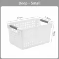Small white plastic storage basket with handles for kitchen and desk organization - Deep Small / White with Gray Handle