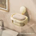 Cream-colored double-layer suction cup soap holder for wall-mounted bathroom storage - Double Layer / Cream