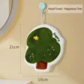 Absorbent hanging plush hand towel with cute tree design in green and white, 21x19cm - Green Christmas Tree / 19x21cm