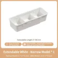 White expandable drawer organizer box narrow style for kitchen and office storage - Compartmented Retractable Box / 9.7x27x6.3cm / White Narrow Style