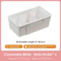 Expandable white plastic storage bin with dividers for cabinet and drawer organization - Compartmented Retractable Box / 14.5x27x9.5cm / White Wide Style
