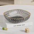 Petit plateau à fruits carré noir transparent avec bord doré et motif en diamant élégant - Petit Carré Transparent Gris / 1 Pièce/Paquet