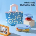 Insulated waterproof lunch bag with pink handle and blue body plus glass food containers - Pink Handle (Sky Blue Body)