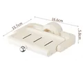 Cream white rotatable suction cup soap dish with draining slots and dimensions - Cream
