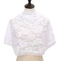 Close-up of elegant white floral lace wedding veil with delicate scalloped edges. - White