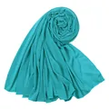 Teal solid color mercerized cotton jersey headwrap scarf for women soft and breathable - 180-80cm / Deep Blue