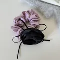Elegant purple silk scrunchie and black rose hair tie set with long ribbons - Black and Pink Combo Flower Scrunchie