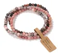 Triple-layer beaded bracelet with 4mm pink marbled stones and a vintage nature tag - Bohemian Style (JGA-0197) / 19cm