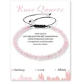 Pulsera hecha a mano de cuentas de cuarzo rosa de 4mm con cordón negro ajustable y tarjeta - Cuarzo rosa
