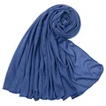 Sciarpa hijab in jersey di cotone mercerizzato blu con delicati bordi cuciti da donna - 180-80cm / Blu jeans