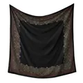 Detailed view of a black crystal chiffon square scarf with intricate paisley borders. - 110*110CM / Black