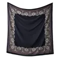 Detailed view of large paisley border chiffon square scarf with elegant drape texture - 110*110CM / Navy Blue