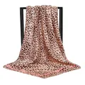 Elegantes großes 90cm Leopardenmuster Seiden-Quadrat-Tuch mit modischem rosa Rand für Damen - 90x90cm / Rosa Kaffee (FJ138-02)
