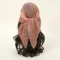Elegante foulard quadrato ricamato con rose in rete rosa antico, accessorio moda donna - 80*80cm / 14# Rosa Chiaro