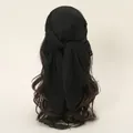 Foulard in pizzo ricamato nero con motivo a rose su capelli castani lunghi e mossi modello - 80*80cm / 16# Nero Puro