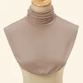 Women's warm mock neck fake collar in taupe brown polyester knit fabric for layering - Khaki