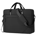 Minimalist black business laptop briefcase with padded adjustable shoulder strap for men - 16" / Black