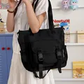 Mochila escolar negra de gran capacidad y bolso minimalista para estudiantes universitarias - Negro